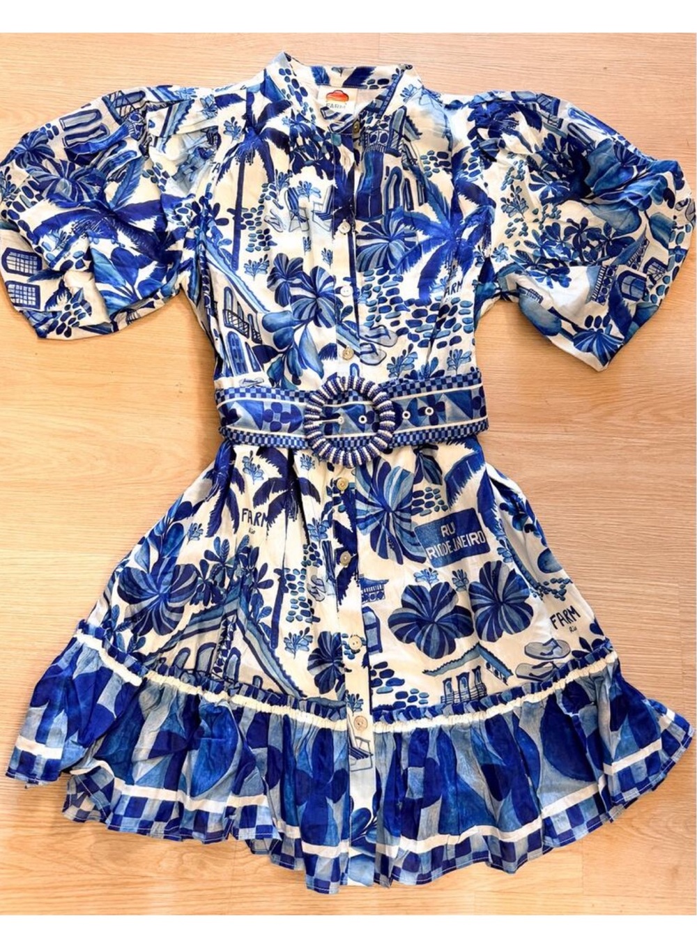 Farm Rio Sweet Rio Puff-Sleeve Minidress small